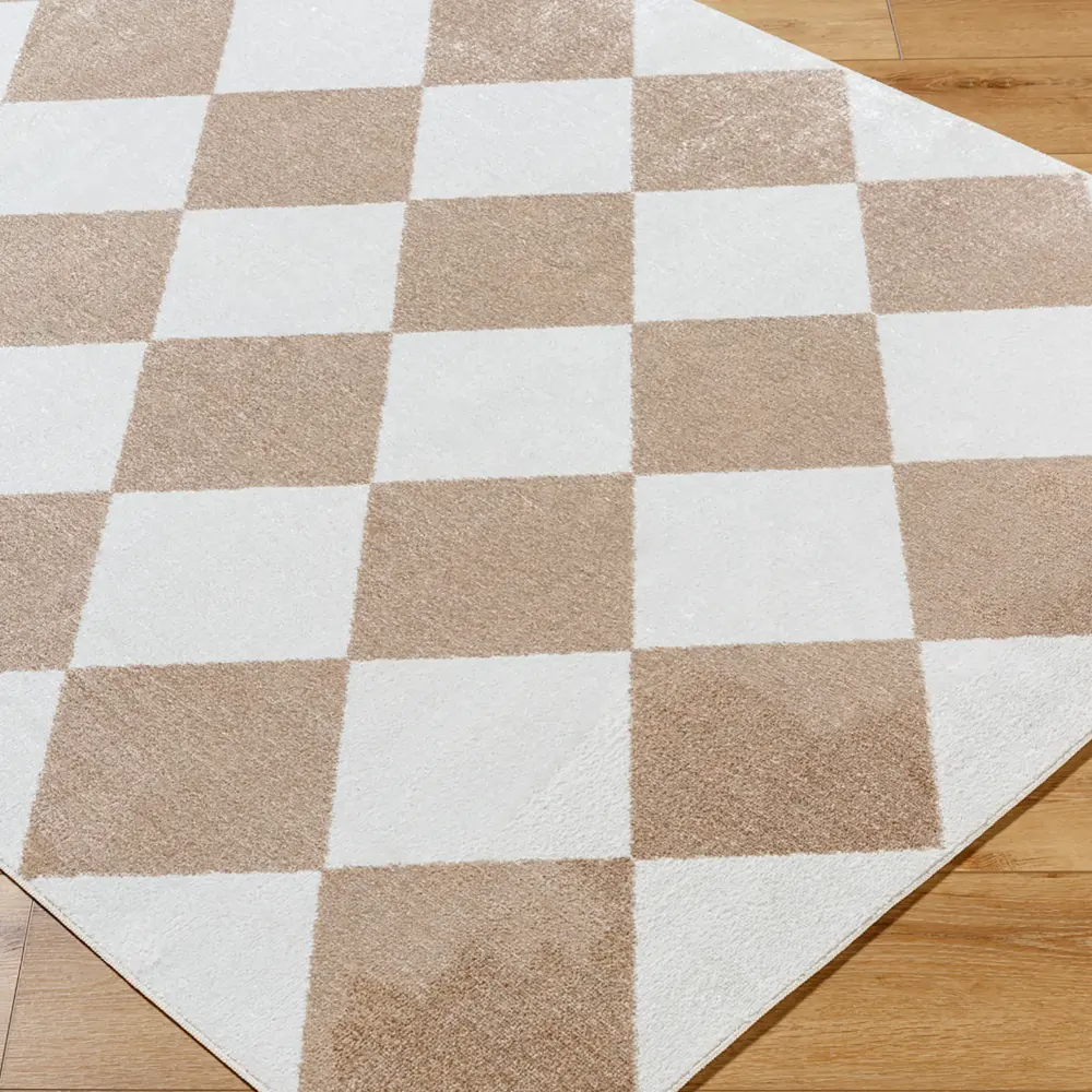 Ghislaine Machine Washable Modern Boho Diamond Light Brown Rug
