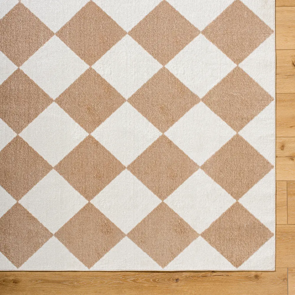 Ghislaine Machine Washable Modern Boho Diamond Light Brown Rug - Image 2