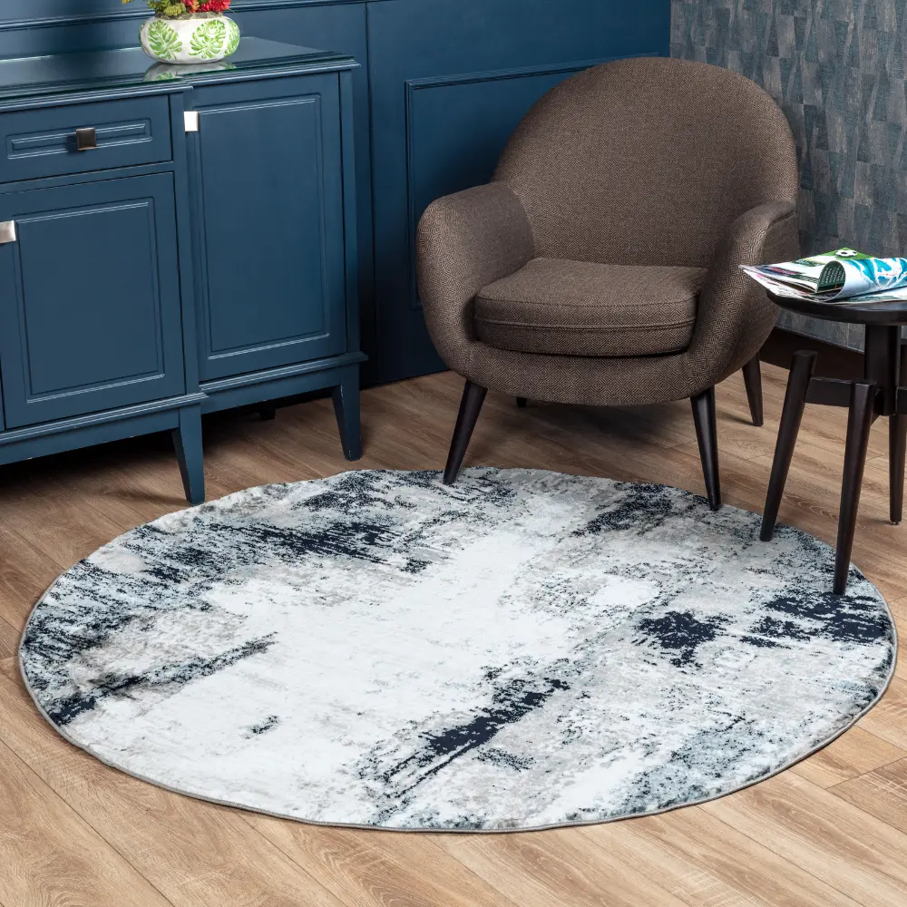 Giulia Abstract Modern Marble Aqua/Navy Rug - Image 3