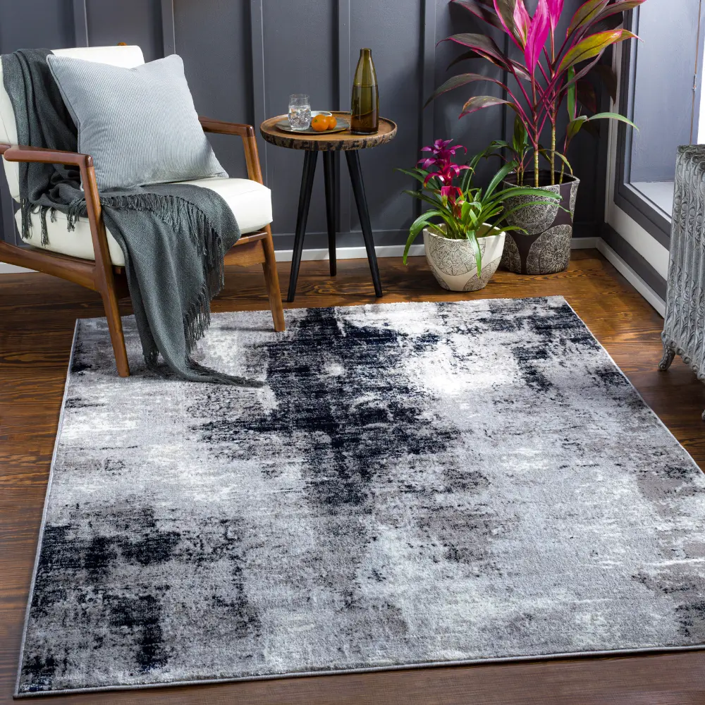 Giulia Abstract Modern Marble Black Rug - Image 2