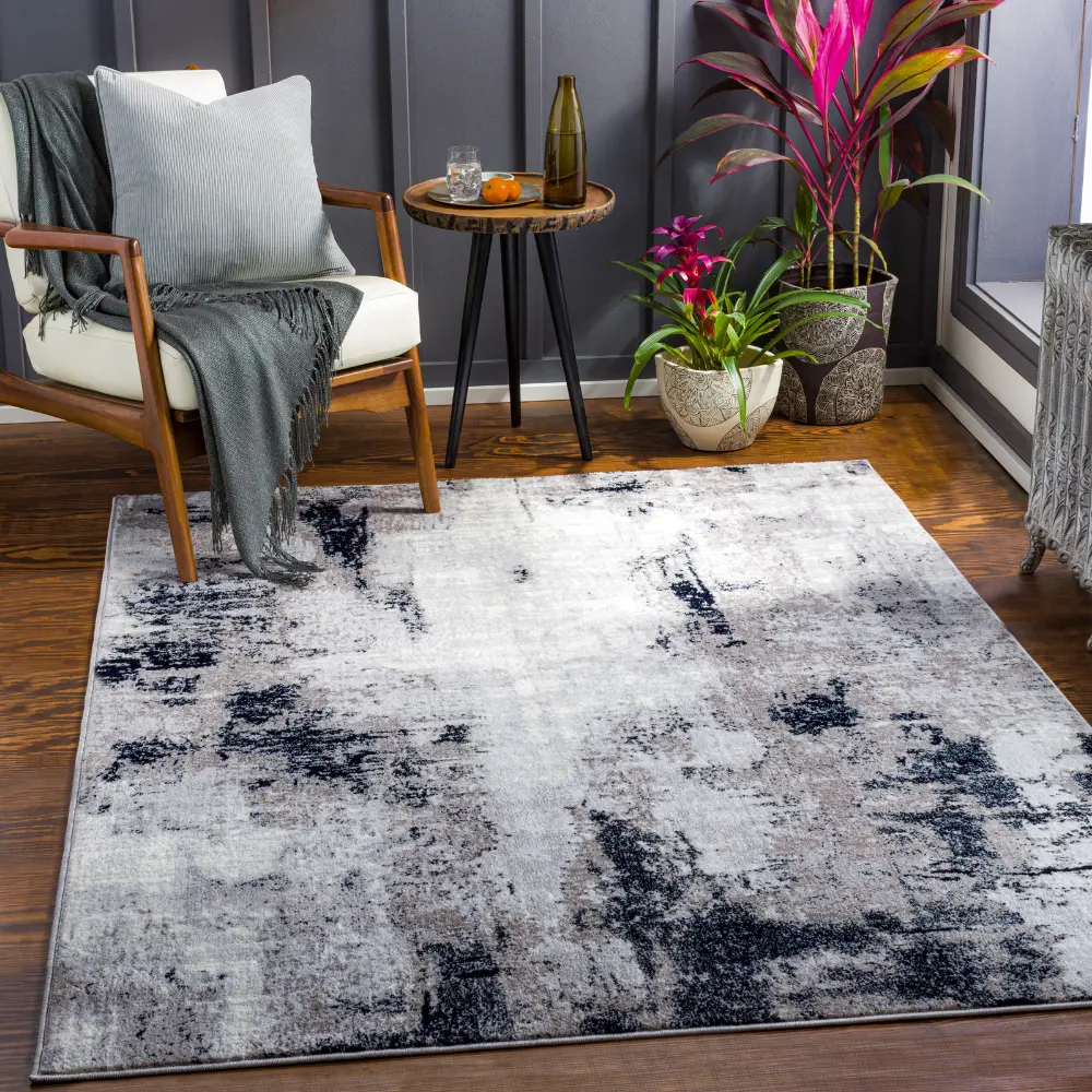 Giulia Abstract Modern Marble Grey Rug - Image 4
