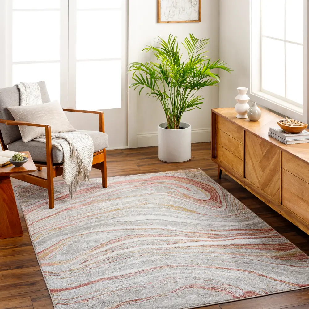 Glendy Abstract Modern Marble Coral/Beige Rug