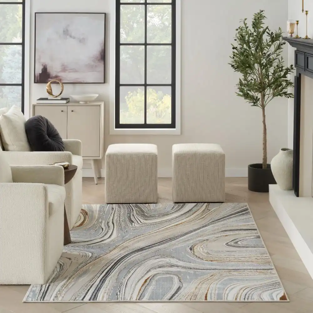 Glitz Nourison GLZ21 Grey Gold Rug - Image 2