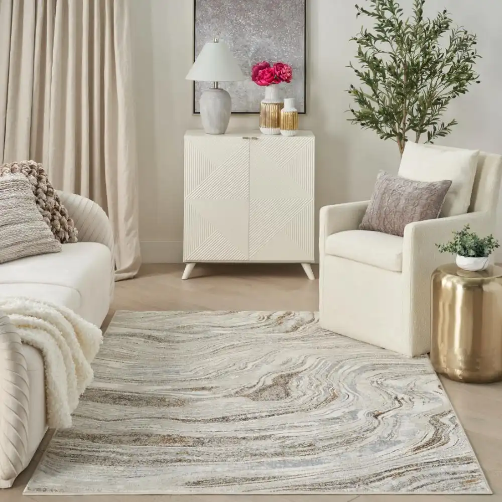 Glitz Nourison GLZ22 Grey Gold Rug - Image 2