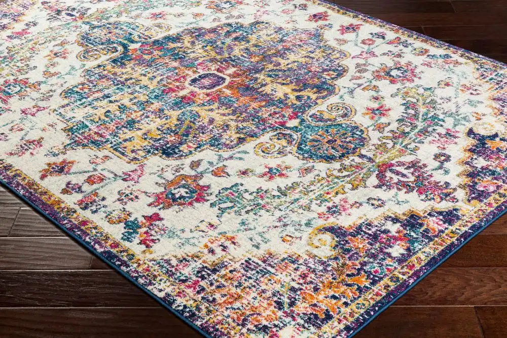 Lou Vintage Oriental Boho Orange/Dark Blue Rug - Image 4