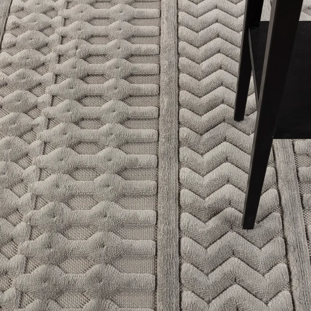 Haruka In- & Outdoor 3D High & Low Pile Textured Grey Rug - Image 6