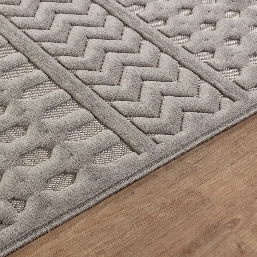 Haruka In- & Outdoor 3D High & Low Pile Textured Grey Rug - Image 7