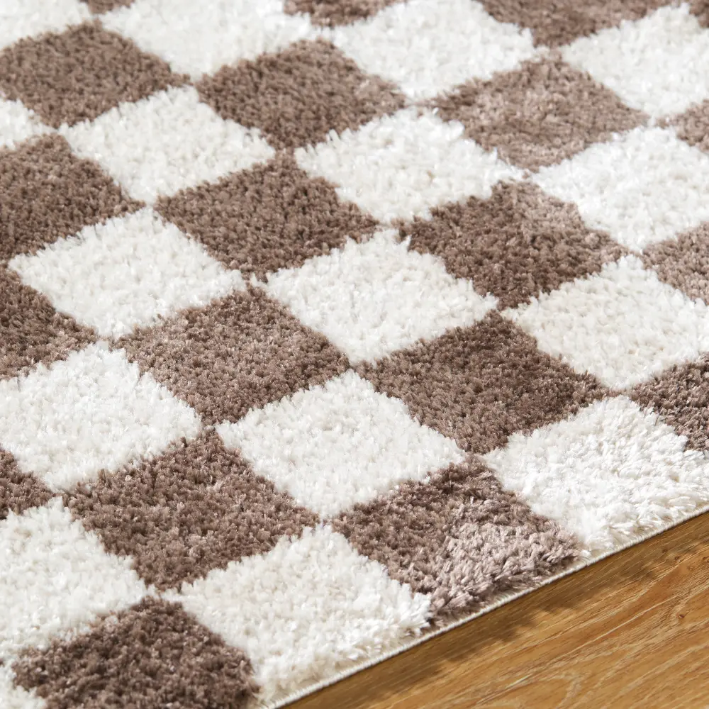 Izaline Machine Washable Checkered Shaggy Dark Brown Rug - Image 6