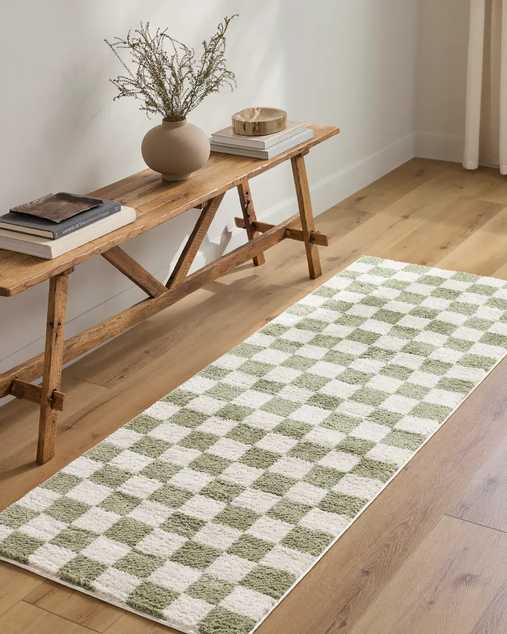 Izaline Machine Washable Checkered Shaggy Grass Green Rug
