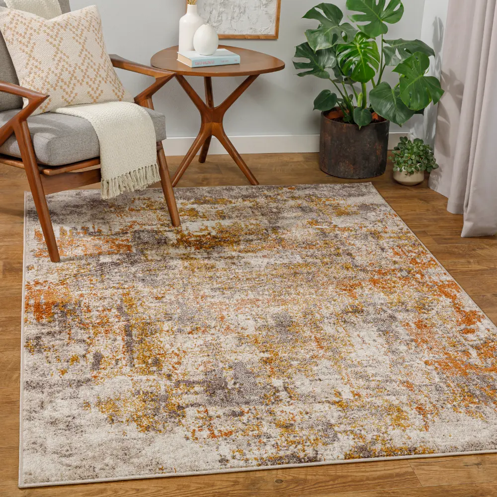 Jeevika Abstract Modern Marble Orange Rug - Image 5