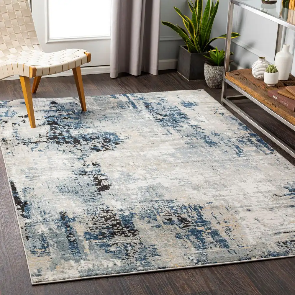 Lena Abstract Modern Marble Denim Rug