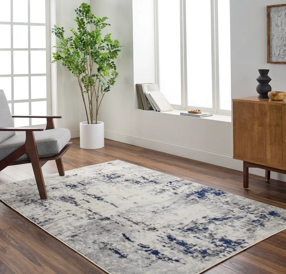 Josefa Abstract Modern Marble Dark Blue Rug - Image 7