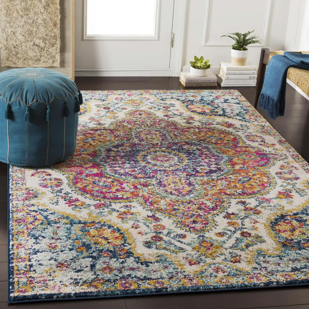 Julia Vintage Oriental Boho Pink/Saffron Rug - Image 4