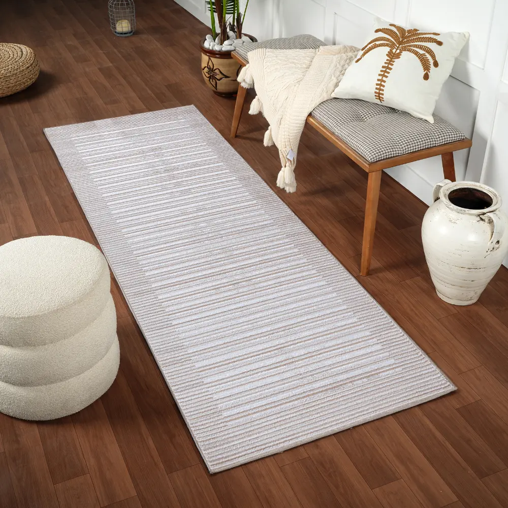 Kaysa Scandi Modern Beige/White Striped Rug - Image 14
