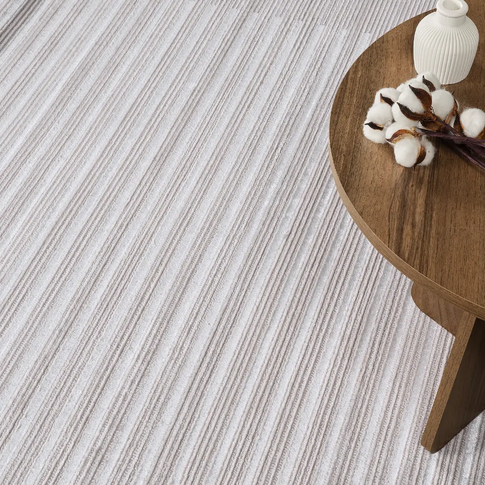 Kaysa Scandi Modern Beige/White Striped Rug - Image 3