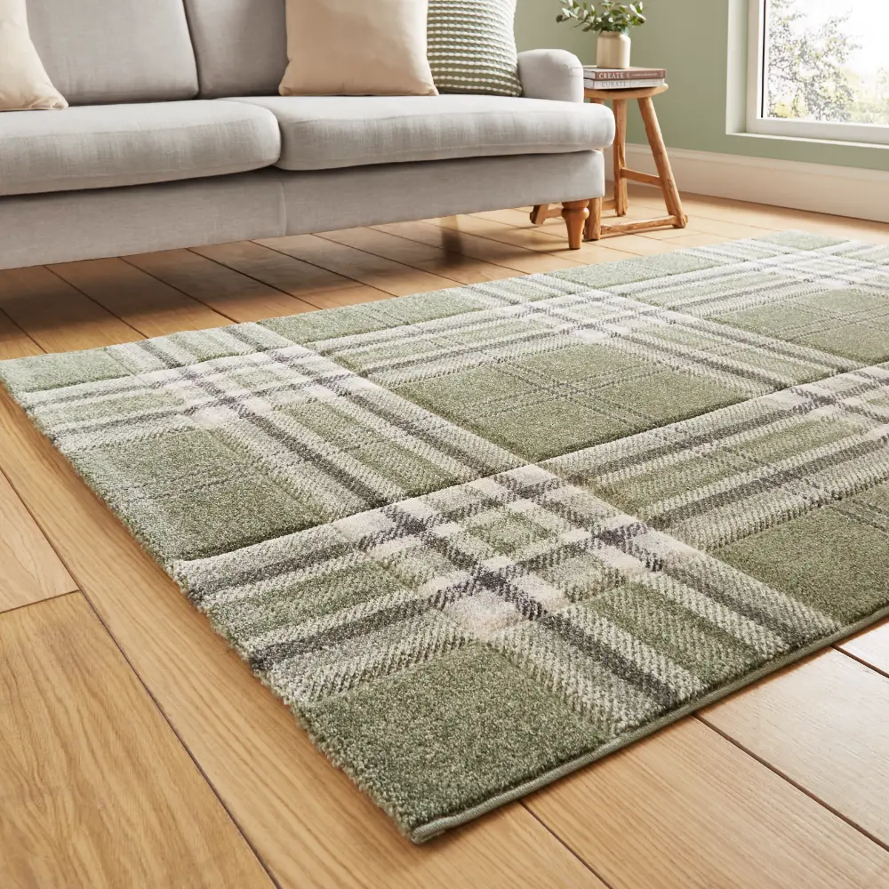 Catherine Lansfield Kelso Check Sage Green - Washable