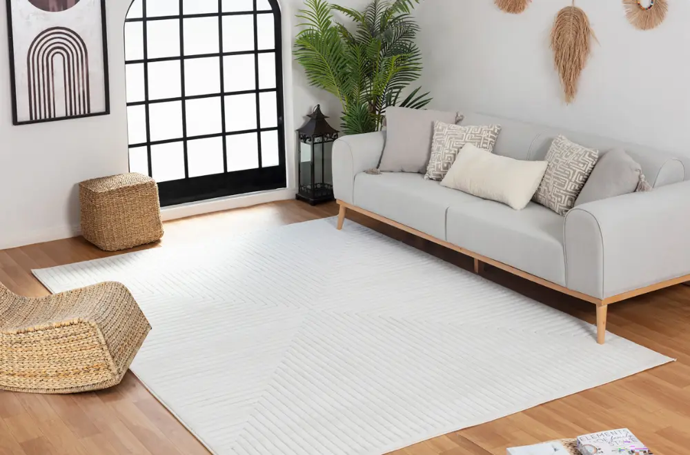Kiyoshi In- & Outdoor 3D High & Low Pile Textured White Rug