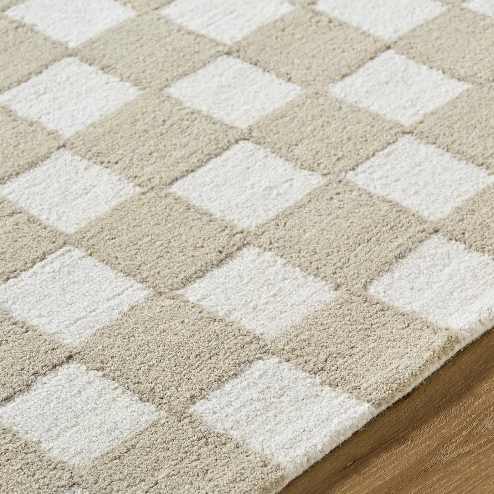 Klopp Hand Tufted Beige Ivory Wool Checkered Living Dining Bedroom KPP2302 Rug - Image 2