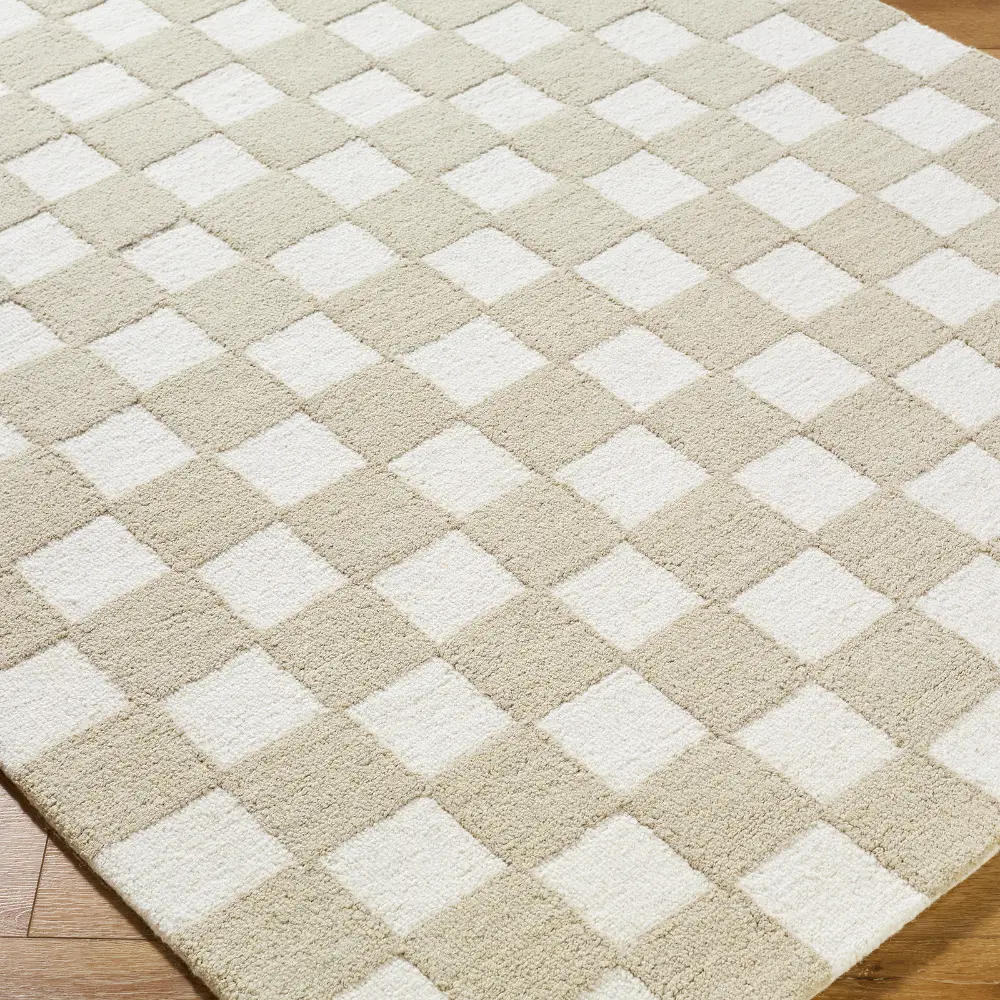 Klopp Hand Tufted Beige Ivory Wool Checkered Living Dining Bedroom KPP2302 Rug - Image 3