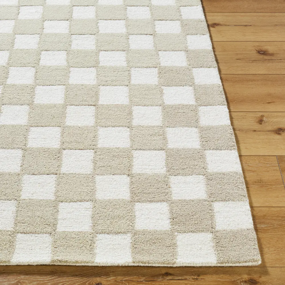 Klopp Hand Tufted Beige Ivory Wool Checkered Living Dining Bedroom KPP2302 Rug - Image 4