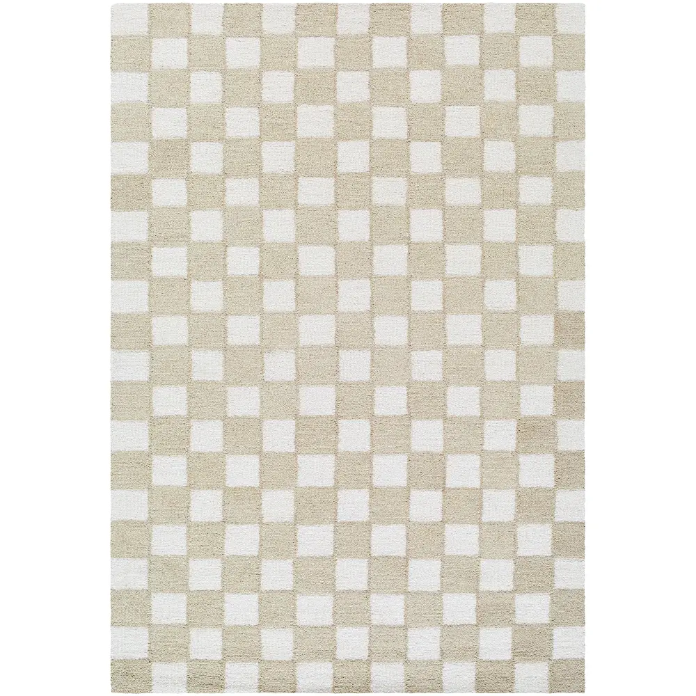 Klopp Hand Tufted Beige Ivory Wool Checkered Living Dining Bedroom KPP2302 Rug - Image 5