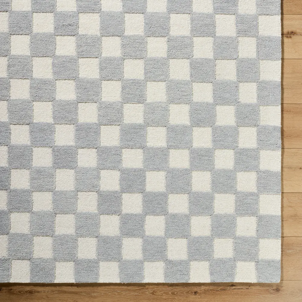 Klopp Hand Tufted Grey Ivory Wool Checkered Living Dining Bedroom KPP2300 Rug - Image 3