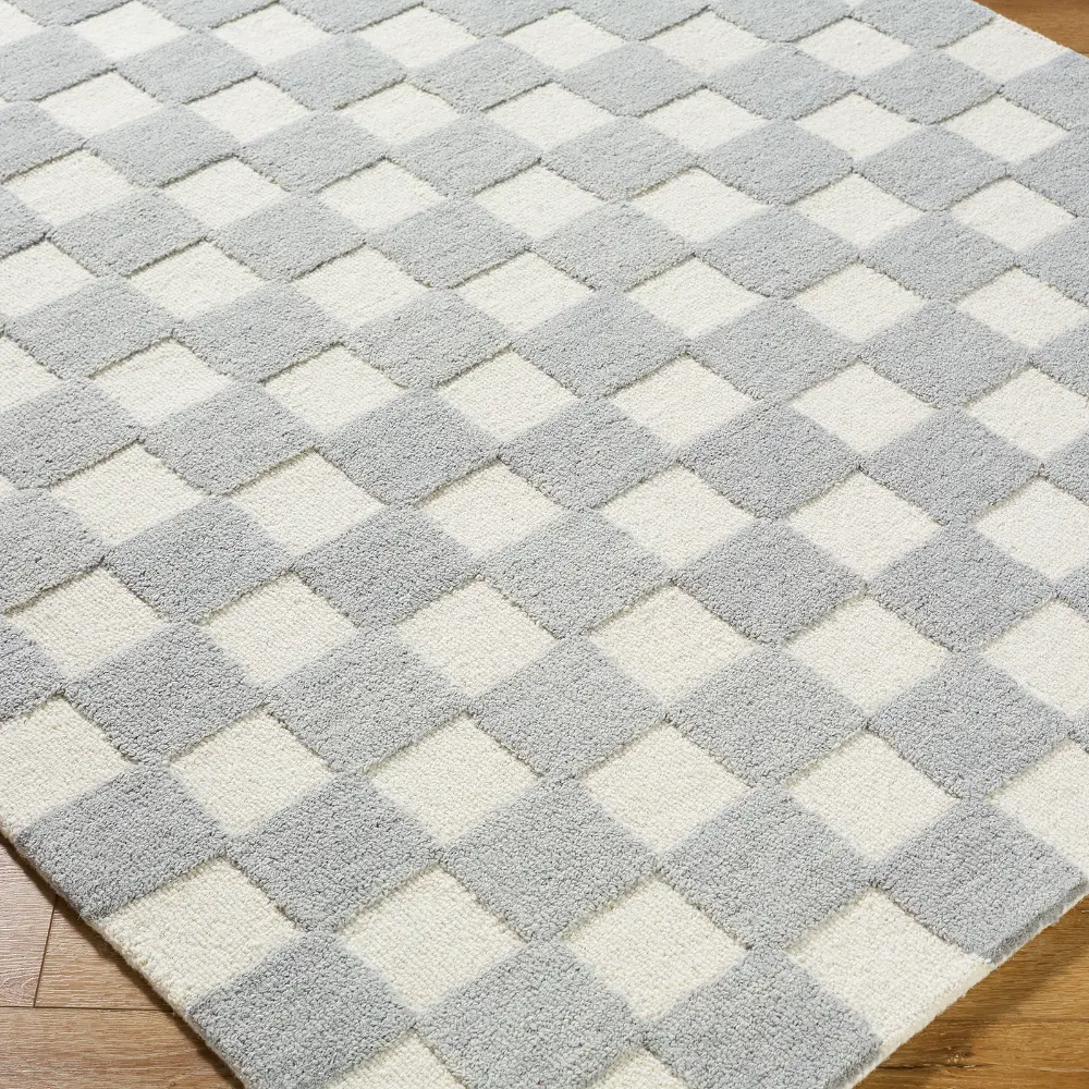 Klopp Hand Tufted Grey Ivory Wool Checkered Living Dining Bedroom KPP2300 Rug - Image 4