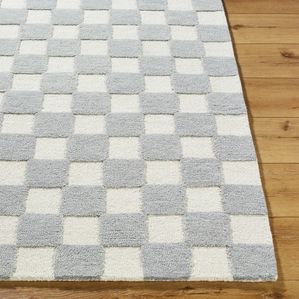 Klopp Hand Tufted Grey Ivory Wool Checkered Living Dining Bedroom KPP2300 Rug - Image 5