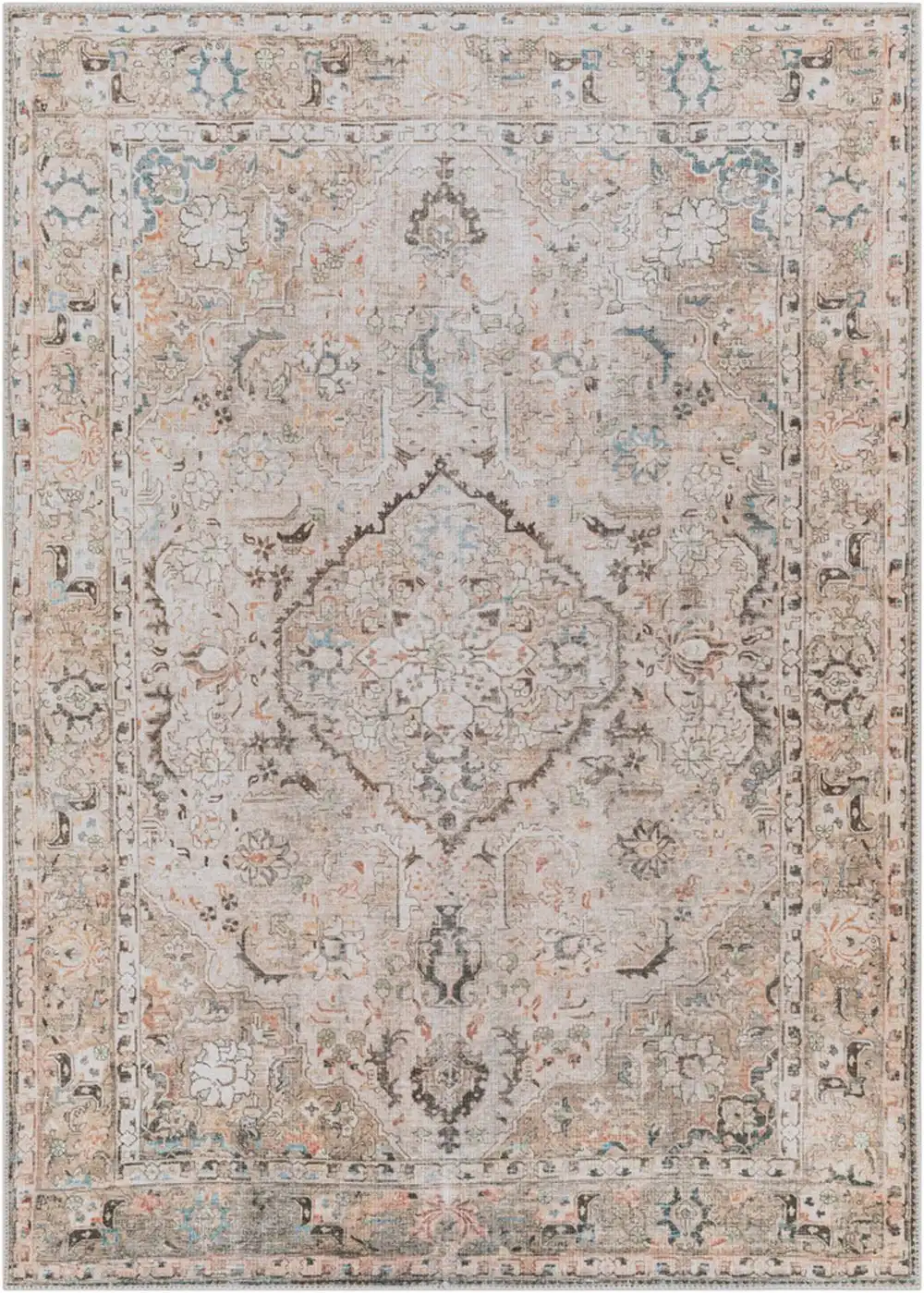 Clara Machine Washable Traditionnal Boho Taupe Rug - Image 5