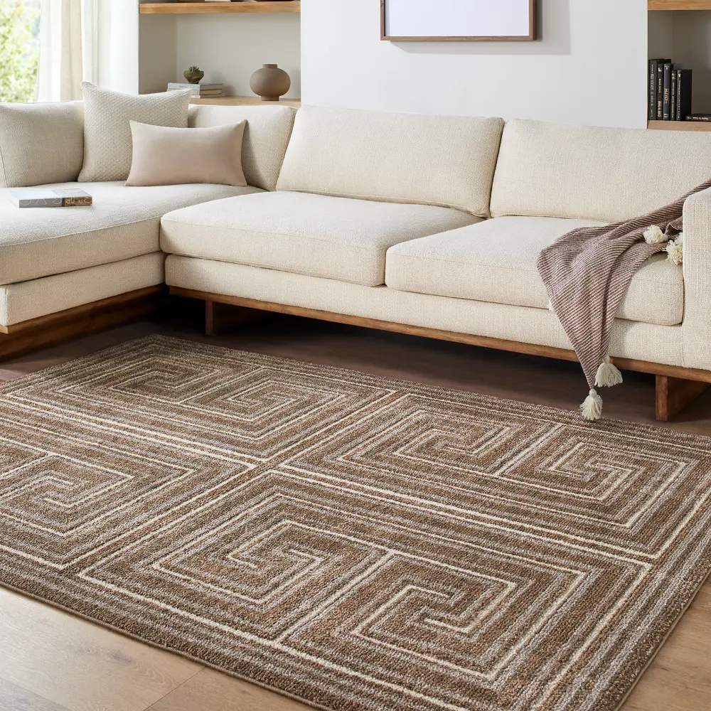 La Luna Global Brown Taupe Grey Graphic Living Dining Bedroom Rug LUU2311