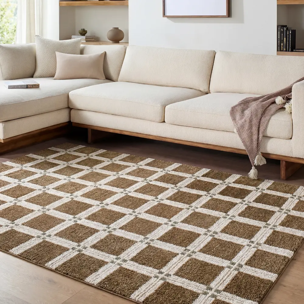 La Luna Modern Green Off-White Grey Brown Graphic Living Dining Bedroom Rug LUU2306