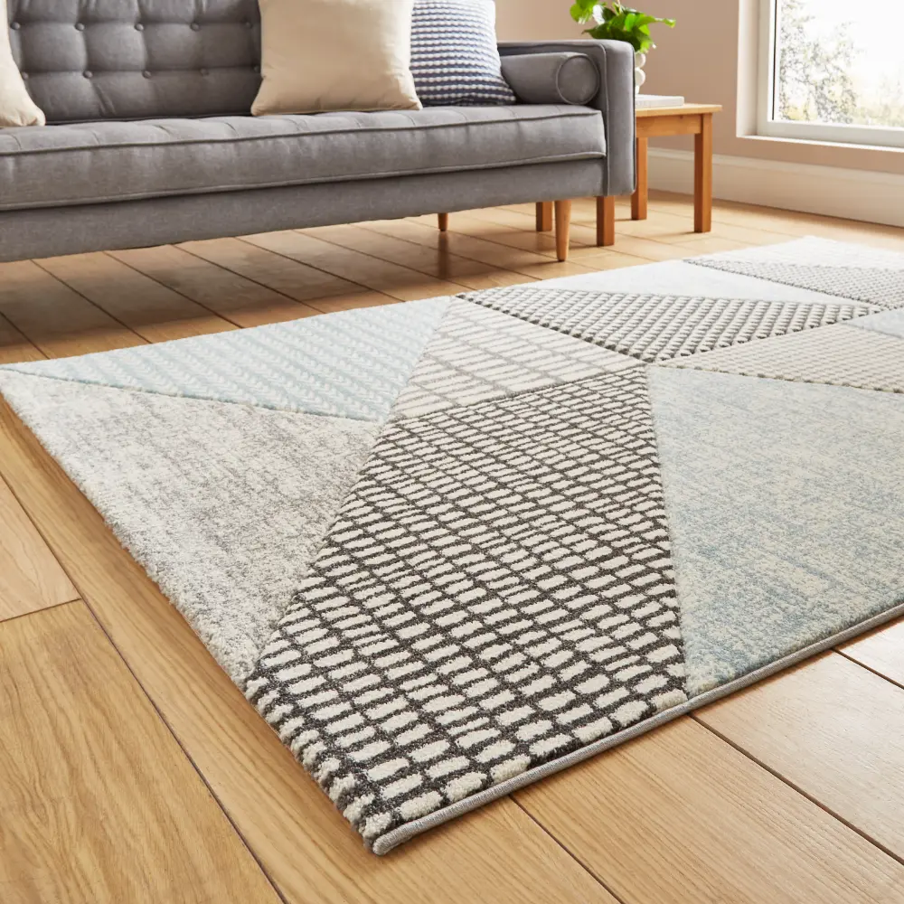 Catherine Lansfield Larsson Geo Blue/Grey - Washable - Image 2