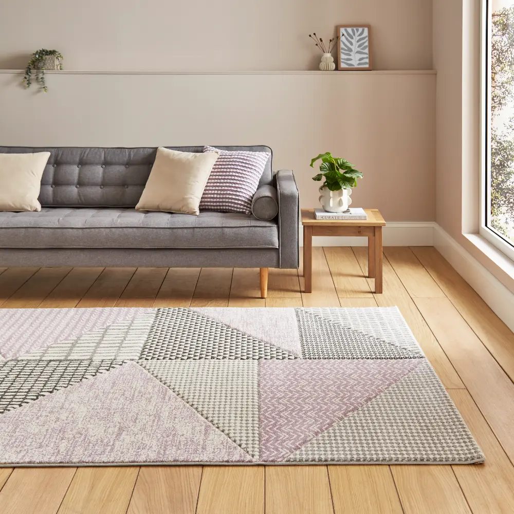 Catherine Lansfield Larsson Geo Lilac/Grey - Washable - Image 2