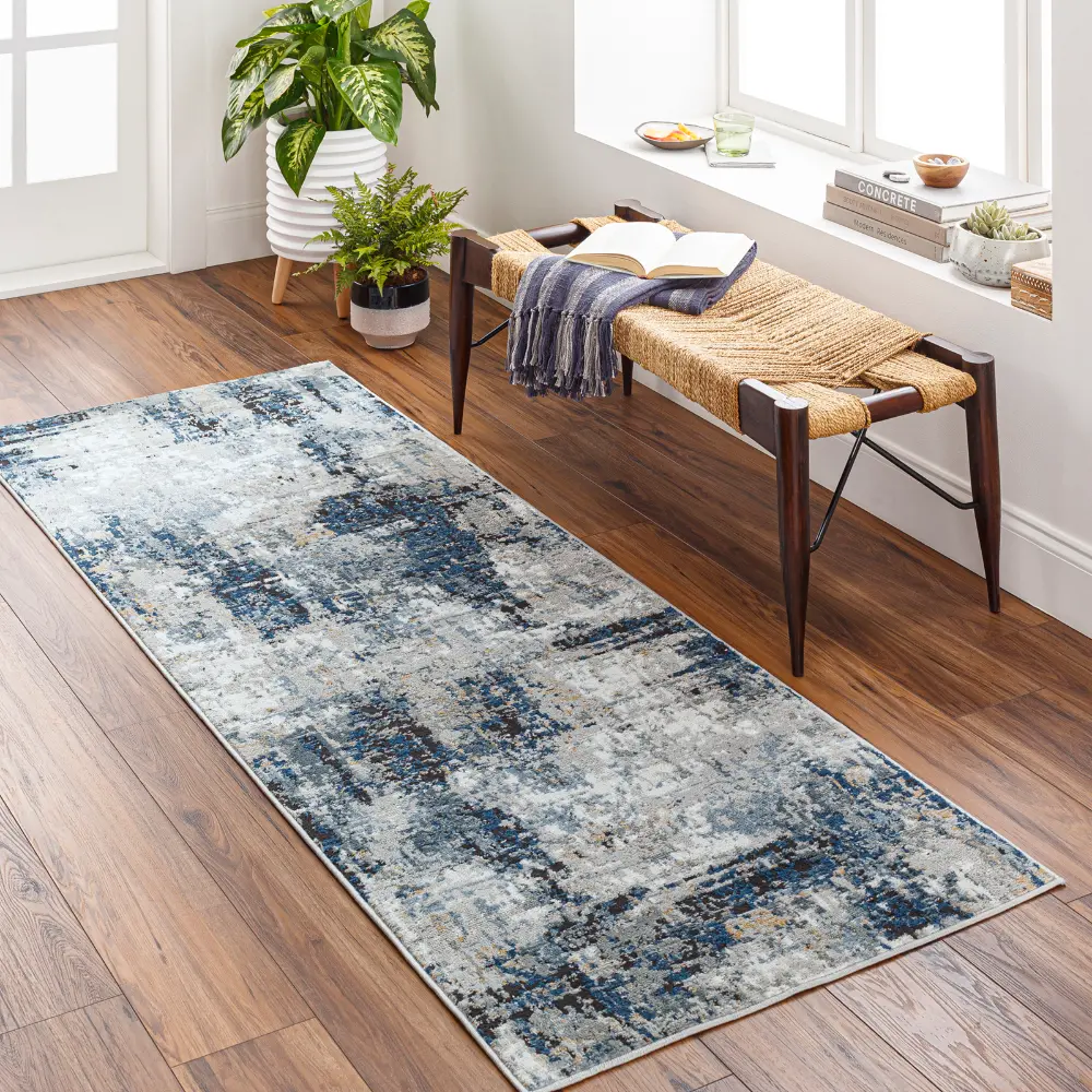 Lena Abstract Modern Marble Denim Rug - Image 2