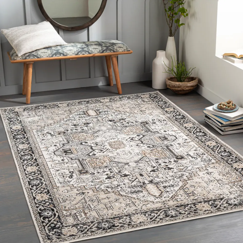 Liana Machine Washable Oriental Boho Beige Rug