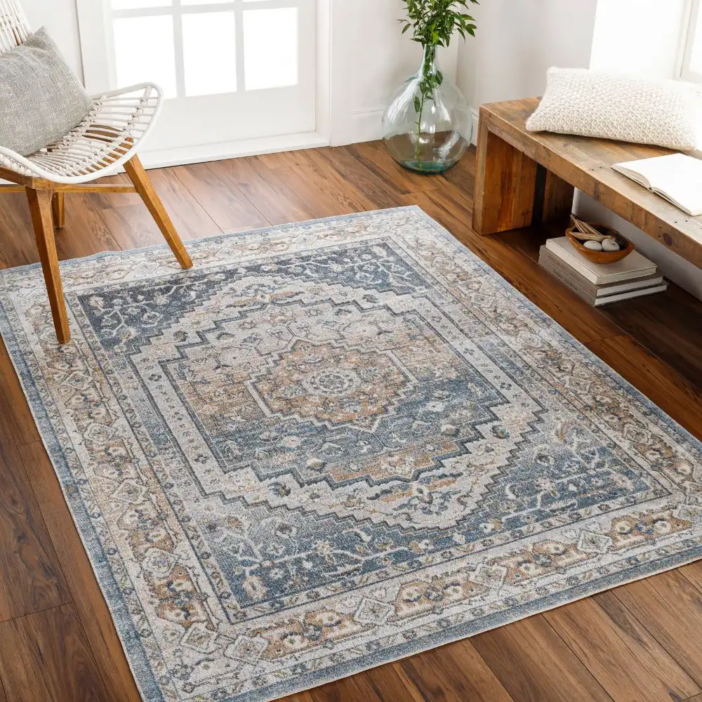 Jennifer Machine Washable Oriental Boho Navy Blue Rug
