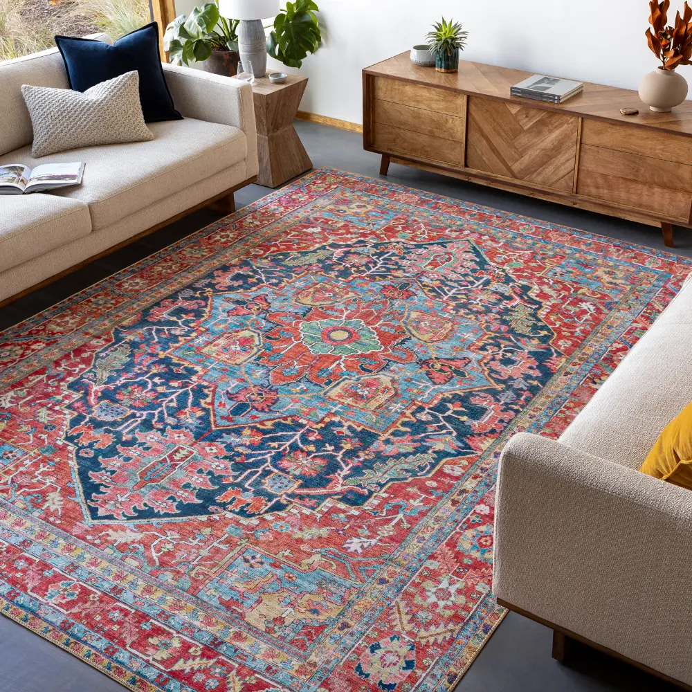 Loredana Vintage Oriental Boho Bright Red Rug