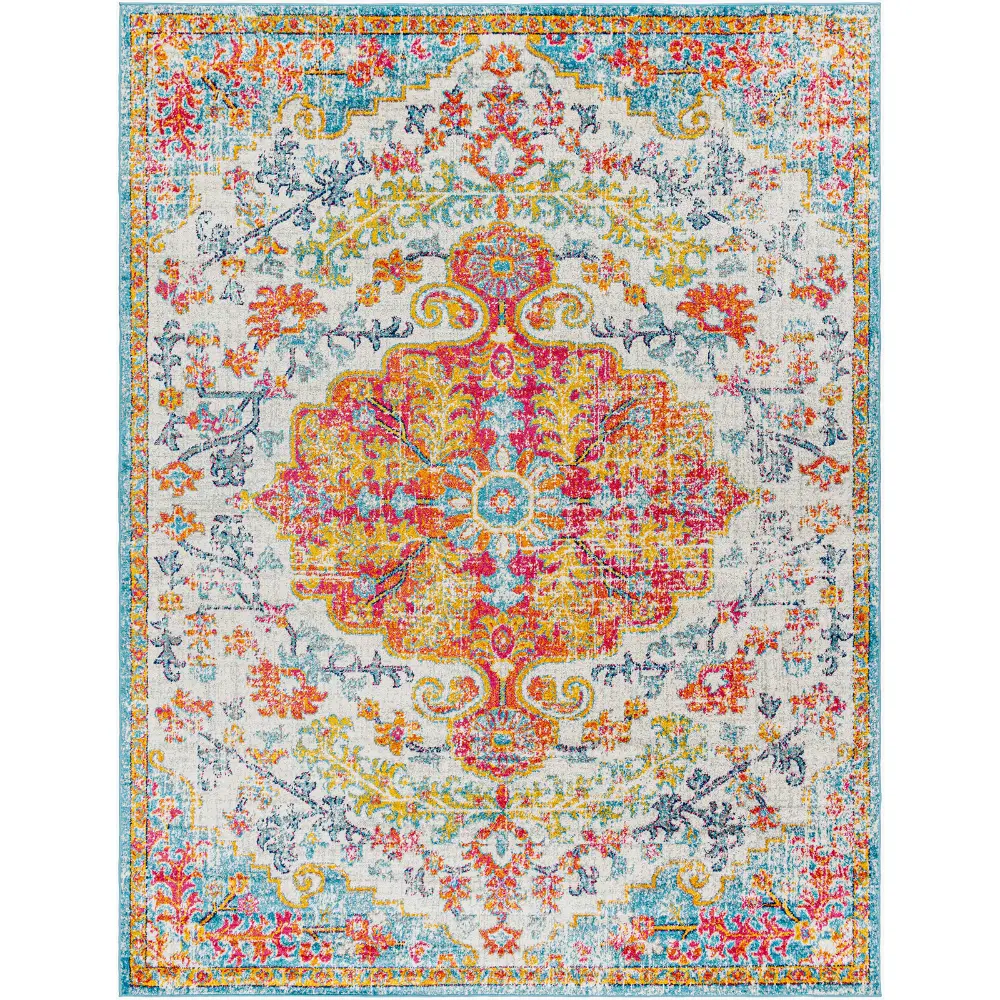 Lou Vintage Oriental Boho Saffron/Teal Rug - Image 4