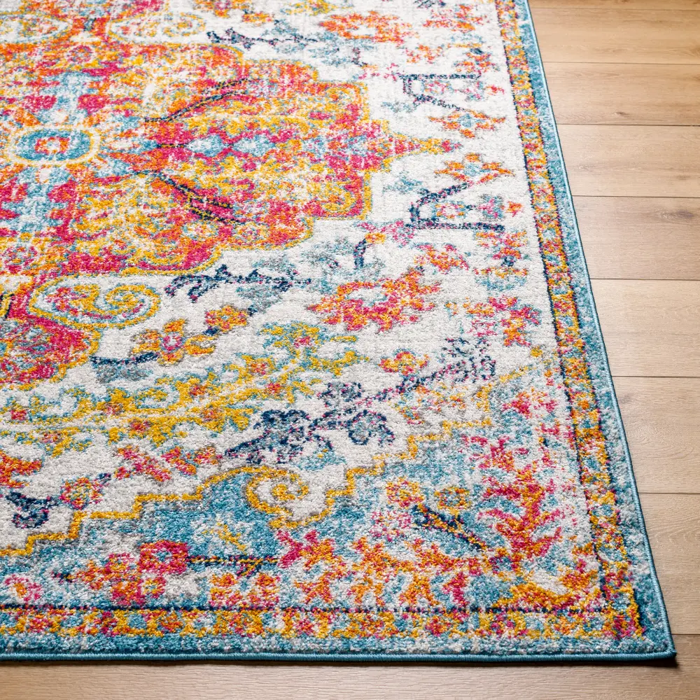 Lou Vintage Oriental Boho Saffron/Teal Rug - Image 7