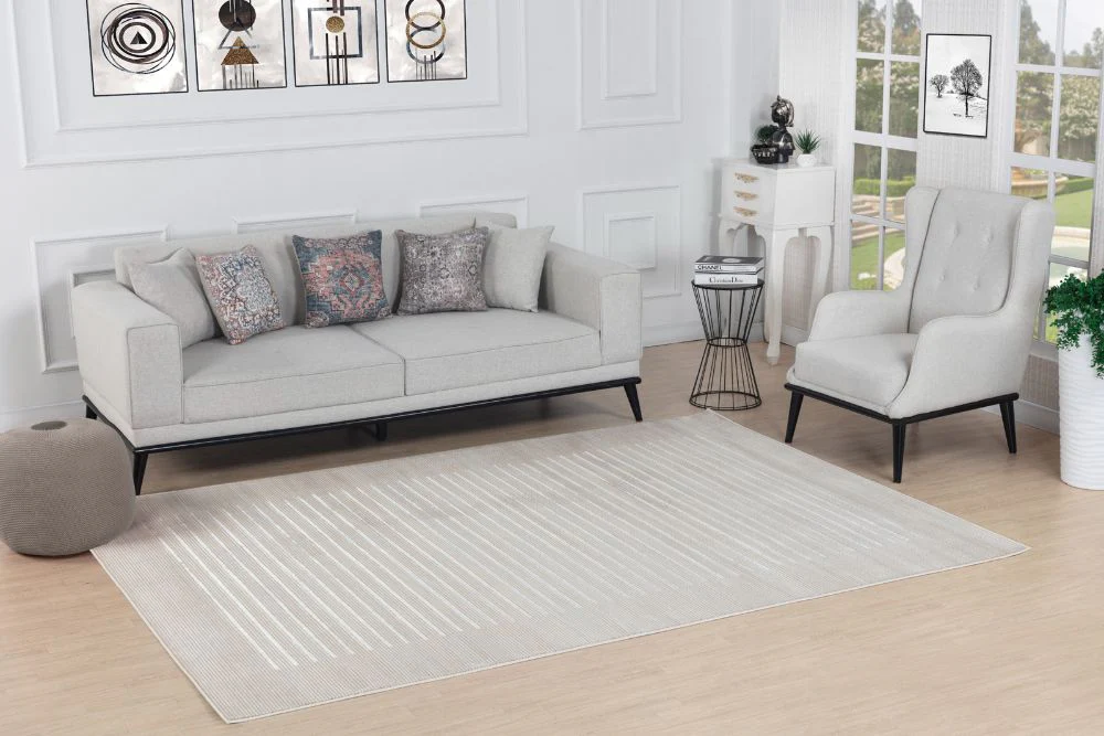 Kaysa Scandi Modern Beige/White Striped Rug