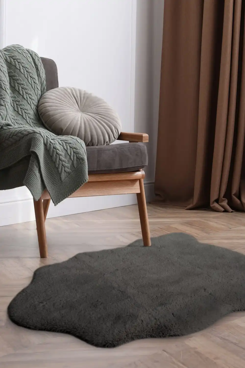 Luxury Faux Fur Melrose Grey Rug - Image 2