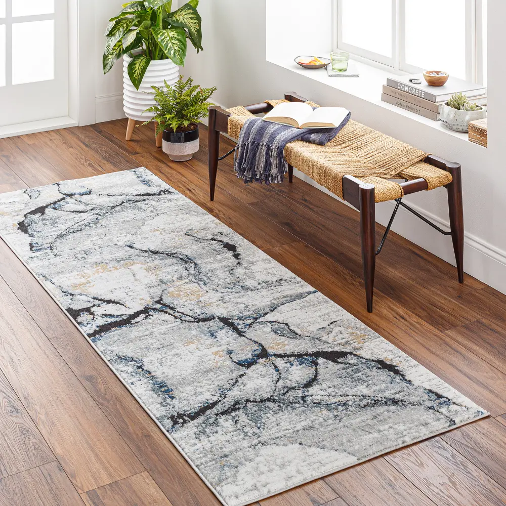 Lyna Abstract Modern Marble Dark Blue Rug - Image 2