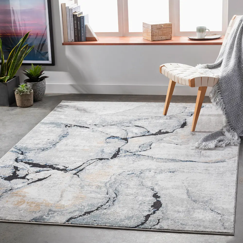 Lyna Abstract Modern Marble Ivory Grey Rug
