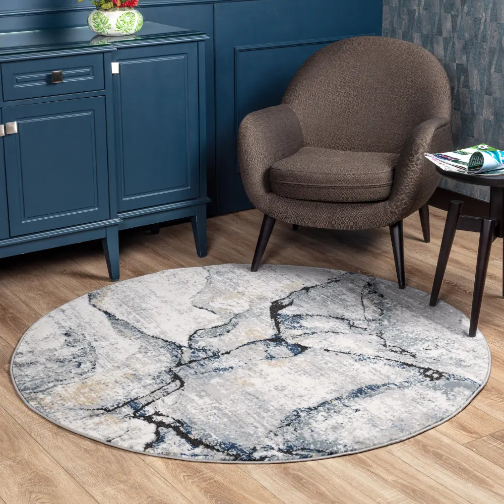 Lyna Abstract Modern Marble Ivory Grey Rug - Image 3
