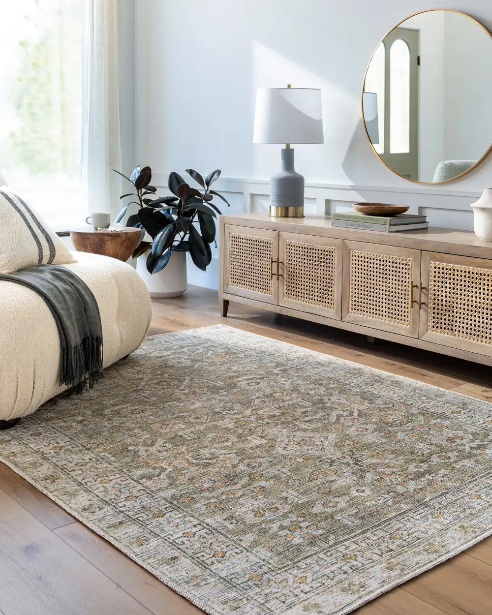 Darling Becki Owens X Livabliss Machine Washable Oriental Boho Khaki/Light Silver Rug