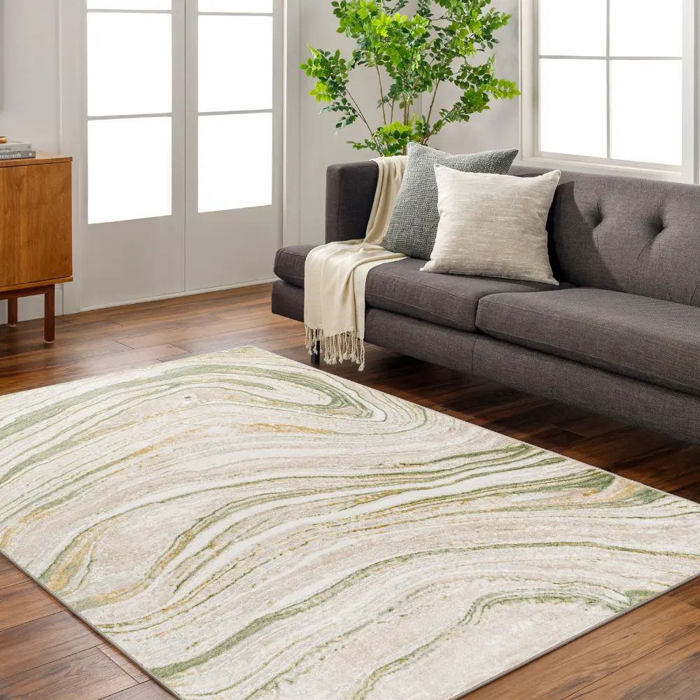 Makayla Abstract Modern Marble Moss/Beige Rug