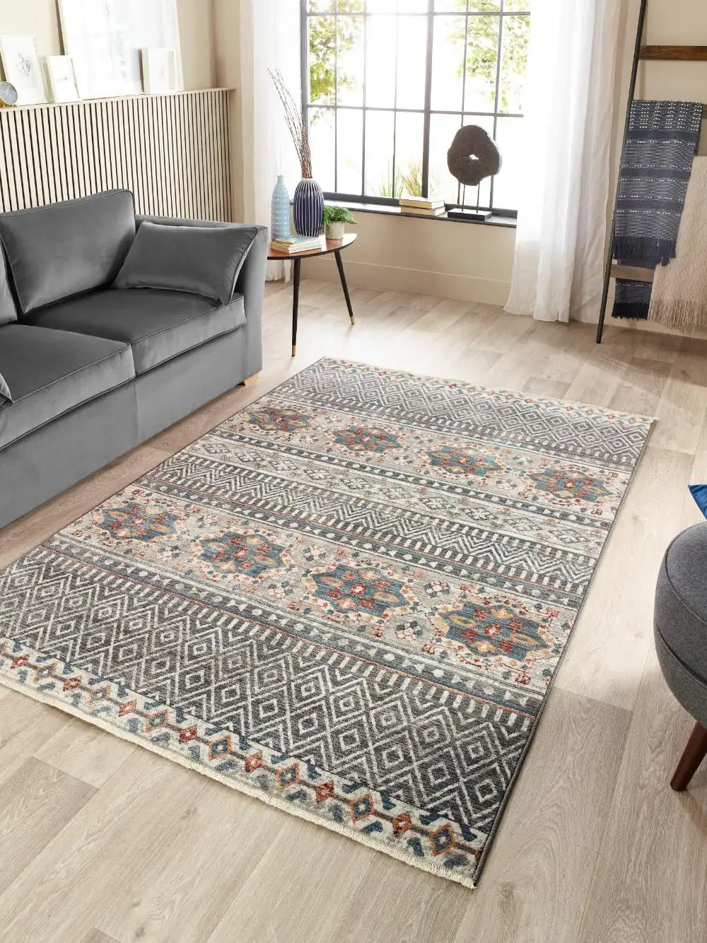 Mandala Stripe Grey Rug