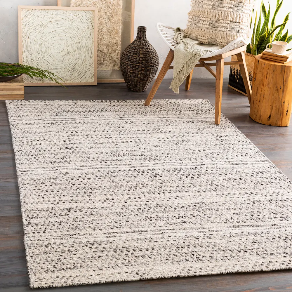 Mardin Hand Woven Beige Grey Black Wool Global Living Dining Bedroom MDI2305 Rug