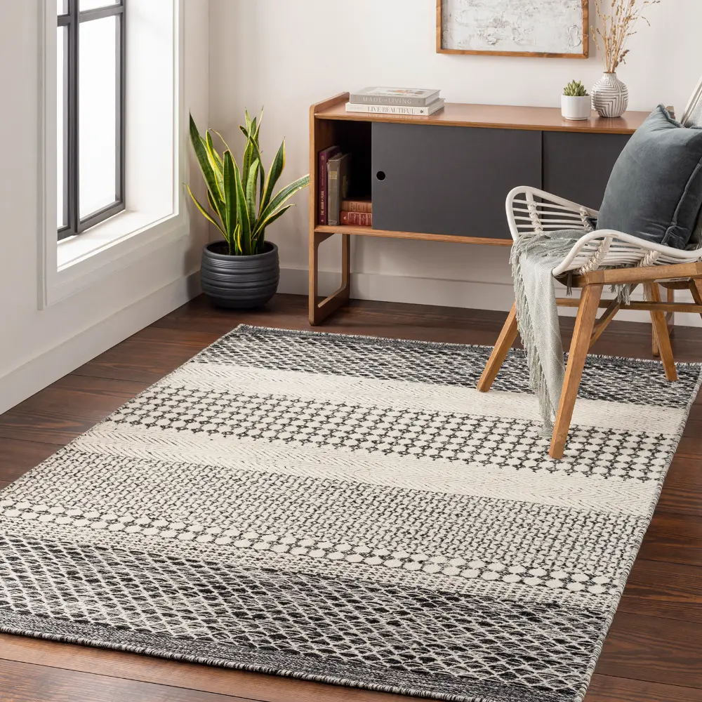 Mardin Hand Woven Black Beige Wool Global Living Dining Bedroom MDI2306 Rug - Image 5