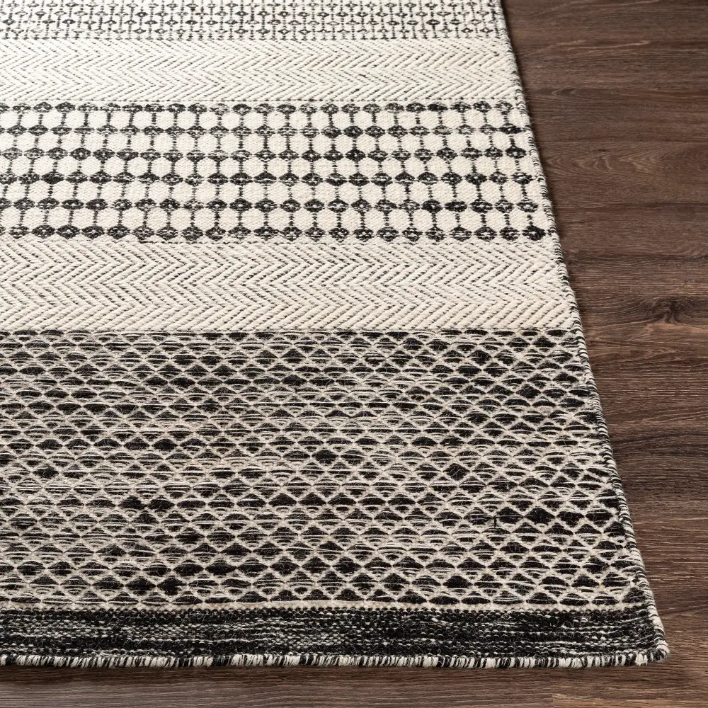 Mardin Hand Woven Black Beige Wool Global Living Dining Bedroom MDI2306 Rug - Image 9